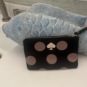 Kate Spade Black and Gold Polka Dot Clutch