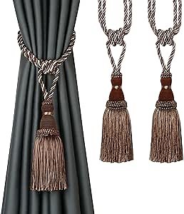 BEL AVENIR 2 Pack Curtain Tiebacks Tassel Drapery Tie-Backs Rope Handmade Holdbacks Home Office Hotel Decorative (Mix Coffee, 2 Pack)