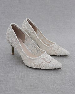 Ivory Crochet Pointy Toe PUMPS With MINI PEARLS, Women Wedding Shoes, Bridesmaid Shoes - Etsy