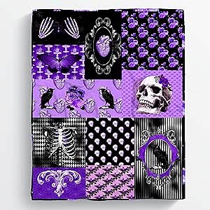 Retro Collage Rose Skull Purple Butterfly Skeleton Gothic Blanket Gifts for Girls Boys,Aesthetic Room Decor Mandala Plush Hippie Flannel Fleece Trippy Throw Blankets for Adults Bedding Couch 80x60In