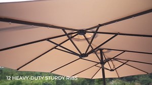 HOMSHADE Double Sided Patio Umbrellas - 13ft Solar Lights LED Lighted Outdoor Extra Large Market Table Umbrella with Base Included, Oversized Umbrella for Deck, Pool, Backyard