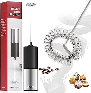 AONCO Milk Frother, Hand-Held Milk Bubbler, Electric Mini Mixer, Coffee Bubbler, Battery Powered, Very Suitable For Latte, Cappuccino, Smoothie, Matcha, Hot Chocolate (Black)