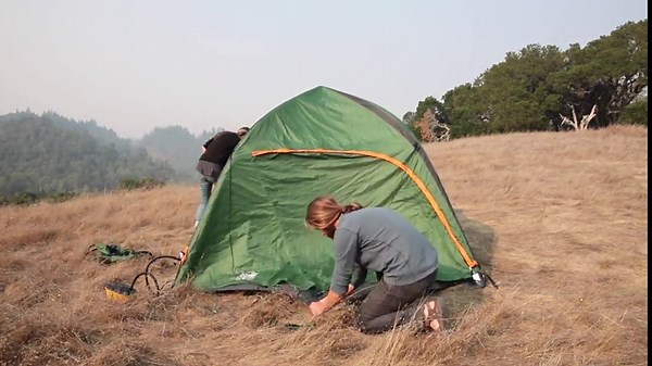 Camping Tent, 4 Person Tent with Inflatable Poles, 8 by 8 Feet Wide and 5 Feet High, Durable, Waterproof Materials with Full Coverage Rain Fly and Mosquito Mesh, Inflatable Tent for Camping