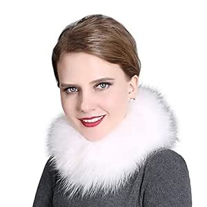 Womens Real Fox Fur Neck Warmer Soft Winter Infinity Scarf Fluffy Loop Scarves (White)