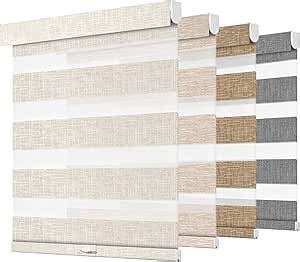 Cordless Zebra Blinds for Windows - Customizable Light Filtering & Blackout Zebra Shades, Dual Layer Light Control Window Blinds, Easy Install Shade, Ivory White, 18" W x 44" H