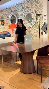 Have you see our new Root dining table? This one on display here is a Walnut but also available in an Oak, and here we have it paired with the Amber Hudson chair. | Foy and Company
