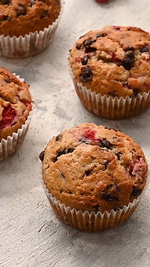 Recipe: https://www.rachelcooks.com/strawberry-chocolate-chip-muffins/ One of my favroite muffins to make! | Rachel Cooks