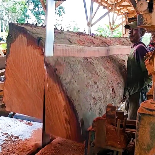 9.2K views · 28 reactions | Sawing a giant red stone meranti wood into beams | Crafty School | Facebook