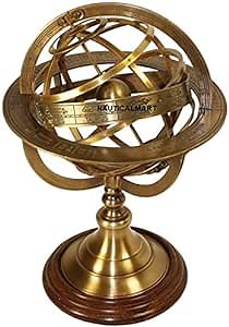 Brass Antique Finish Armillary Celestial Globe with Zodiac Engravings