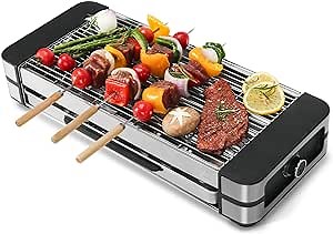 HOXHA Electric Indoor Grill 1500W Smokeless BBQ Tabletop Grill with 2 Wire Mesh for For 2-5 People Outdoor Barbecue
