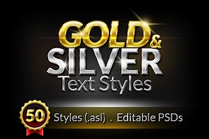 50 Gold & Silver Text Styles, a Layer Style Add-On by Graphicsfuel