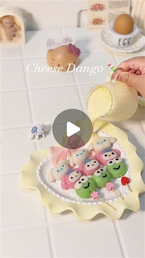 Icha Homecafe ✨👩‍🍳 on Instagram: "Sanrio Cheese Dango🍡 i loveee dango because of its chewy texture and the creaminess🌝💖 i made the dango to look like this emoji🍡🍡 but cuter with sanrio characters😍 📝ingredients: 75g glutinous rice flour 15g rice flour 2tbsp sugar 70g hot water pink, blue, and green food colouring (pls be careful with the dose, they will have brighter colours when cooked) - 1. divide the dough into 8~10g apiece. shape them into balls and shape them as shown in the video. 