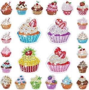 Kanayu 24 Pcs DIY Cupcake Painting Magnets Set Painting Kits for Kids Donut Cupcake Diamond Art Kits Art Fridge Gem Magnet for Kids Beginners Boys Girls Adults Home Crafts Christmas Party Decor