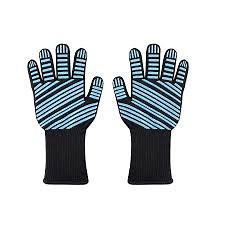 BBQ Long Blue Silicone Black PVC Dotted High Temperature Resistant Barbecue Gloves