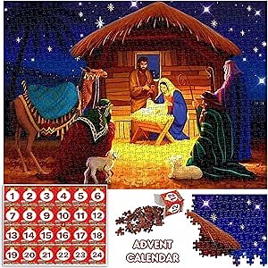 Christmas Jigsaw Puzzle Advent Calendar 1000 Pieces for Teens Adults, 24 Days Christmas Countdown Calendar Puzzles for Women Men, 2024 Holiday Countdown Advent Gifts Game Puzzles for Family