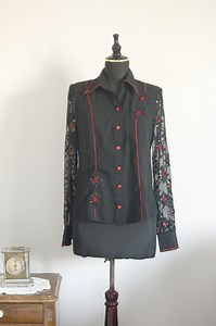 Vintage Black Lace Blouse, Sheer Sleeve Gothic Romantic Top - Etsy Australia