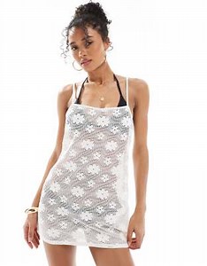 Hollister lace spaghetti strap mini dress in white floral print | ASOS