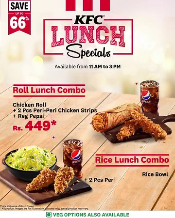 Your lunch options begin at just Rs.299*, thanks to KFC Lunch Specials! 🍗 Choose from a variety of options and save up to 66%, available every day from 11AM – 3 PM. Be there at Lunch O’ Clock.⏰ #KFC #LunchSpecials #NoMoreBoringLunch #KFCNepal | KFC Nepal