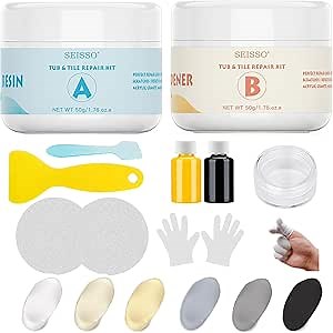 Porcelain Repair Kit, Tub & Tile Repair Kit (Color Match), Fiberglass Shower Repair Kit with Strong Adhesion Fix for Sinks Chips, Tile Cracks and Scratches on Marble Porcelain