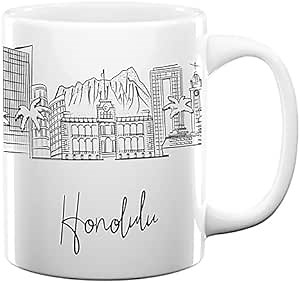 Honolulu Hawaii Skyline Coffee Cup, 11oz Ceramic Mug Custom Cup, US Skyline Coffee Cups, Gift Idea for Men & Women, Personalize Gift for Her, Dishwasher Safe or Handwash