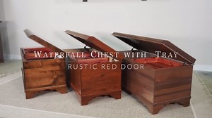 Rustic Red Door Co. Cedar Hope Chest with Waterfall Top and Tray, Amish Made Wooden Storage Trunk Box for Bedroom, Blanket, Clothes, Anti-Slam Hinges and Lock, Brown Maple Wood, Asbury Stain 46" Long