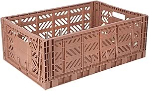 Collapsible Storage Box, Foldable Crate Organizer Bin with Handle, Stackable Crates for Home Organization (Brown, 44L - 2-Pack)