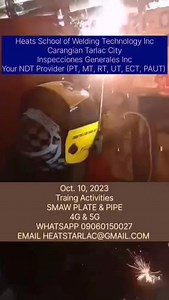 14 reactions | TRAINING ACTIVITIES OCT 11, 2023 SMAW PLATE AND SMAW PIPE WHATSAPP 09060150027 EMAIL HEATSTARLAC@GMAIL.COM NEEDING NDT? Inspecciones Generales Inc provides NDT Services such as PT, MT, RT, UT, ECT, PAUT. Contact us at WHATSAPP 09060150027 | HEATS SCHOOL OF WELDING TECHNOLOGY INC. | Facebook
