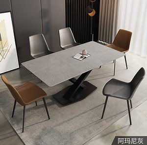 [Hot Item] High Class Dining Table Furniture Italian Style Metal Stand Marble Top Dinner Table Luxury Sintered Stone Dining Table Set