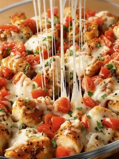 Bruschetta Chicken Bake Juicy chicken baked with tomatoes, basil, garlic, and melted cheese—an easy, Italian-inspired weeknight dish. Yield: 6 servings Temp: 375°F (190°C) Time: 40 minutes Key Ingredients First: Chicken breast (cubed) ................................. Full Recipe in First Cօʍʍеոτ 👇 | Kitchen Pop
