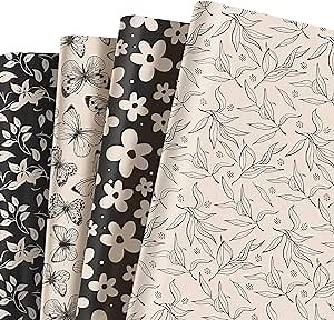 OXYLIPO Boho Wrapping Paper Set - 12 Sheets of Butterfly & Floral Print Vintage Gift Wrap for Birthdays, Weddings, Baby Showers & Crafts