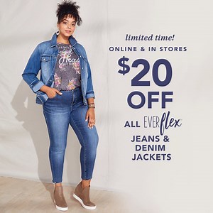 25 reactions | Premium Everflex denim with sculpting properties that shape and lift where you want it most plus trend-right denim jackets are both $20 off today! | maurices | Facebook