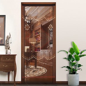 Retro Wooden Door Curtain, Natural Bamboo Beaded String Hanging Doorway Divider 35*82" Brown Sheer Curtain for Door Window