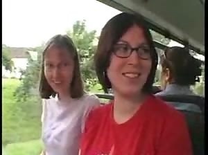 Busty brunette anal fuck on a public bus