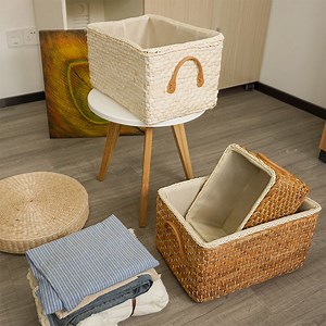 [Hot Item] Handmade Storage Basket with Handles Woven Laundry Wicker Baskets Container Portable Storage Organizer for Office Home Decor