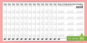 Phase 4 Tricky Words Letter Formation Activity