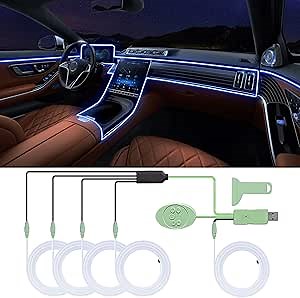 5 in 1 Car Led Strip Lights, Interior Car Light, Ambient Led Lighting Kit with RGB Colors Fiber Optics&Music Sync Rhythm, USB Neon Light Accessories for Car Door, Center Console&Dashboard