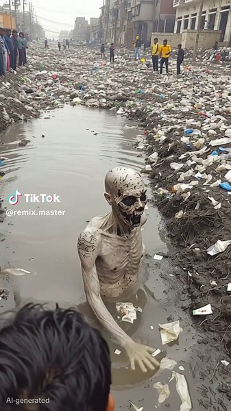 Strange Discovery of a Zombie-Like Figure in Flooded Street