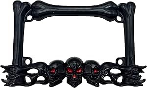 FOTN Black Skull Flame and Bones Motorcycle License Plate Frame Compatible with Harley Davidson (Black), mpf01