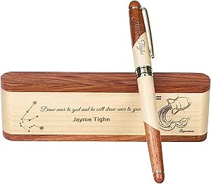 Constellation Personalized Engraved Pen Sets Custom Ballpoint Pen With Wooden Case For Gift With Box (Aquarius)