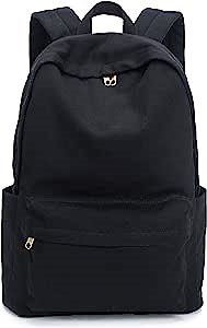 Basic Plain Canvas Laptop Backpack with Brass Zipper (Classic Black)