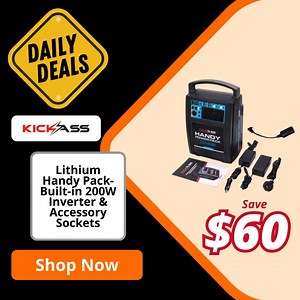 🔥DAILY DEALS - KickAss Lithium Handy Pack - Built-in 200W Inverter & Accessory Sockets Now $349 Free Shipping - Save $60 🔥 The KickAss Handy Power Pack is a portable power source with both AC and DC outlets and provides 240V AC or 12V DC power to many different devices, creating a great product for those camping trips or just simply powering your devices at home. Click https://brnw.ch/21wFQyi to view more! | Everything Caravan & Camping