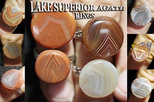 Lake Superior Agate Statement Ring - Adjustable Silver Band - Etsy