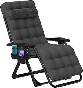 ZENPETIO 26'' Zero Gravity Lounge Chair, Outdoor Recliner Chair w/Detachable Cushion Cup Holder and Footrest, Portable Anti Gravity Chair for Outdoor Camping Patio Lawn Pool, Ash Gray