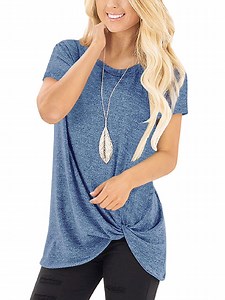 FAMITION Casual Cute Short Sleeve T Shirts for Women Summer Twist Knotted Blouse Tunic Tops - Walmart.com
