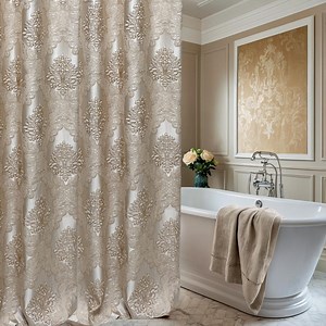Waterproof Damask Shower Curtain: Chic Gold Beige Bohemian Bath Drapes - Etsy