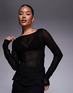 OW Collection Eva mesh blouse in black | ASOS