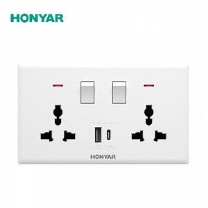 [Hot Item] Honyar Electrical Switch Socket Manufacturer UK Standard Universal Double Switch and Socket with USB C 20W Fast Charging