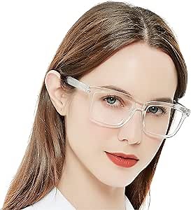 AEZUNI Large Square Reading Glasses Women Clear Frame Readers 1.0 1.5 2.0 2.5 3.0 3.5 (Transparent, 300)