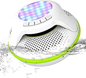 Pool Floating IPX7 Waterproof Bluetooth Speaker, Portable Wireless Shower Speakers with Deep Bass and Colorful LED Light for Outdoor Swimming Pool Hot Tub Home Party (Green)