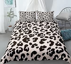 Menkala Queen Comforter Set Leopard Black and White Comforter Cheetah Print Bedding Leopard Print Comforter Sets Wild Animal Bedding Comforters & Sets for Summer 3Pcs with 2 Pillowcases